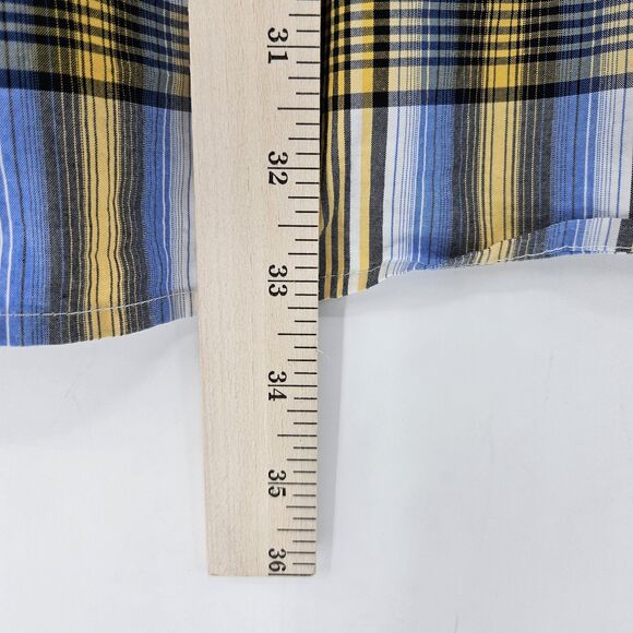 Cinch Shirt Mens Large Button Down Western Plaid Blue Yellow Short Sleeve Rodeo - Picture 5 of 9